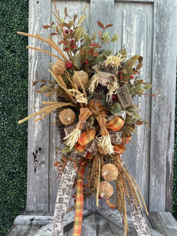 Scarecrow Pumpkin Sunflower Fall Door Swag
