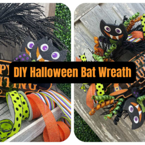 Halloween Bat Wreath in Neon Green and Orange with Happy Haunting sign