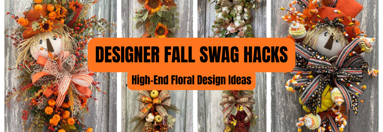 High-end designer fall floral swag with autumn greenery and seasonal accents