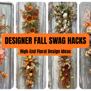 High-end designer fall floral swag with autumn greenery and seasonal accents