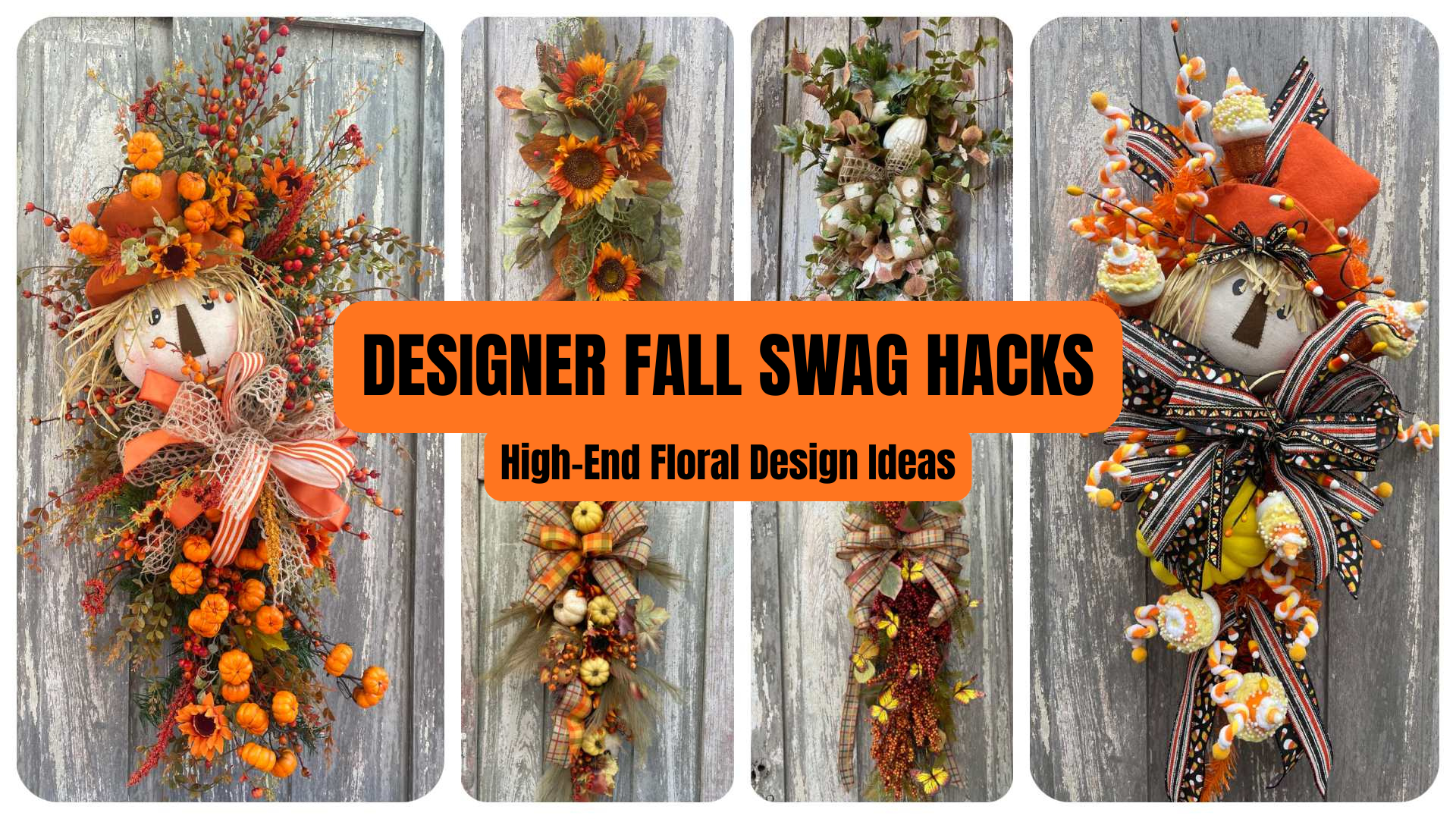 High-end designer fall floral swag with autumn greenery and seasonal accents