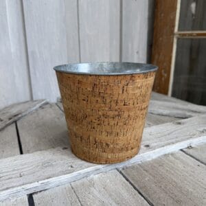 Cork floral container bucket with metal rim