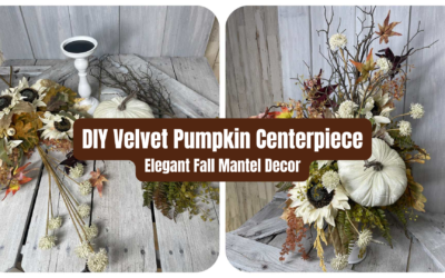 DIY Velvet Pumpkin Centerpiece on a Candlestick | Fall Mantel Decor
