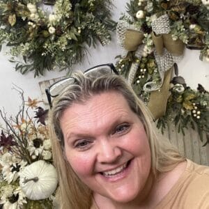 Kelea with Natural autumn decor collection with neutral pumpkin wreaths and candlestick design