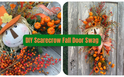 DIY Scarecrow Fall Door Swag with Pumpkins & Sunflowers