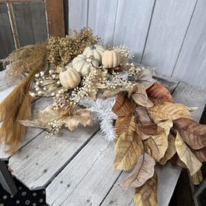 Autumn Countryside Swag supplies with cream pumpkins brown foliage white berries and wispy grasses