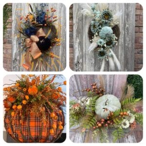 Colorful pumpkin decor ideas with teal navy green and orange fall designs