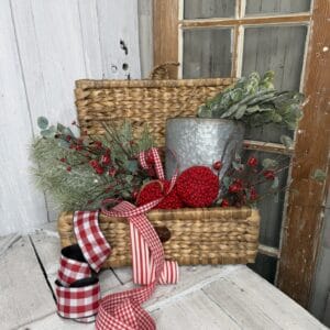 hristmas at the Cottage wall pocket with festive greenery and ribbon supplies